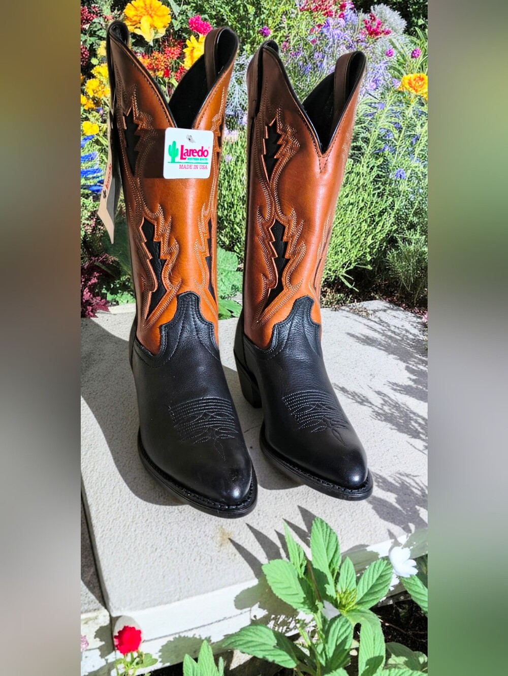 NWT 2 Tone Leather Western Cowgirl Boots 6.5M Black And Brown Overlays